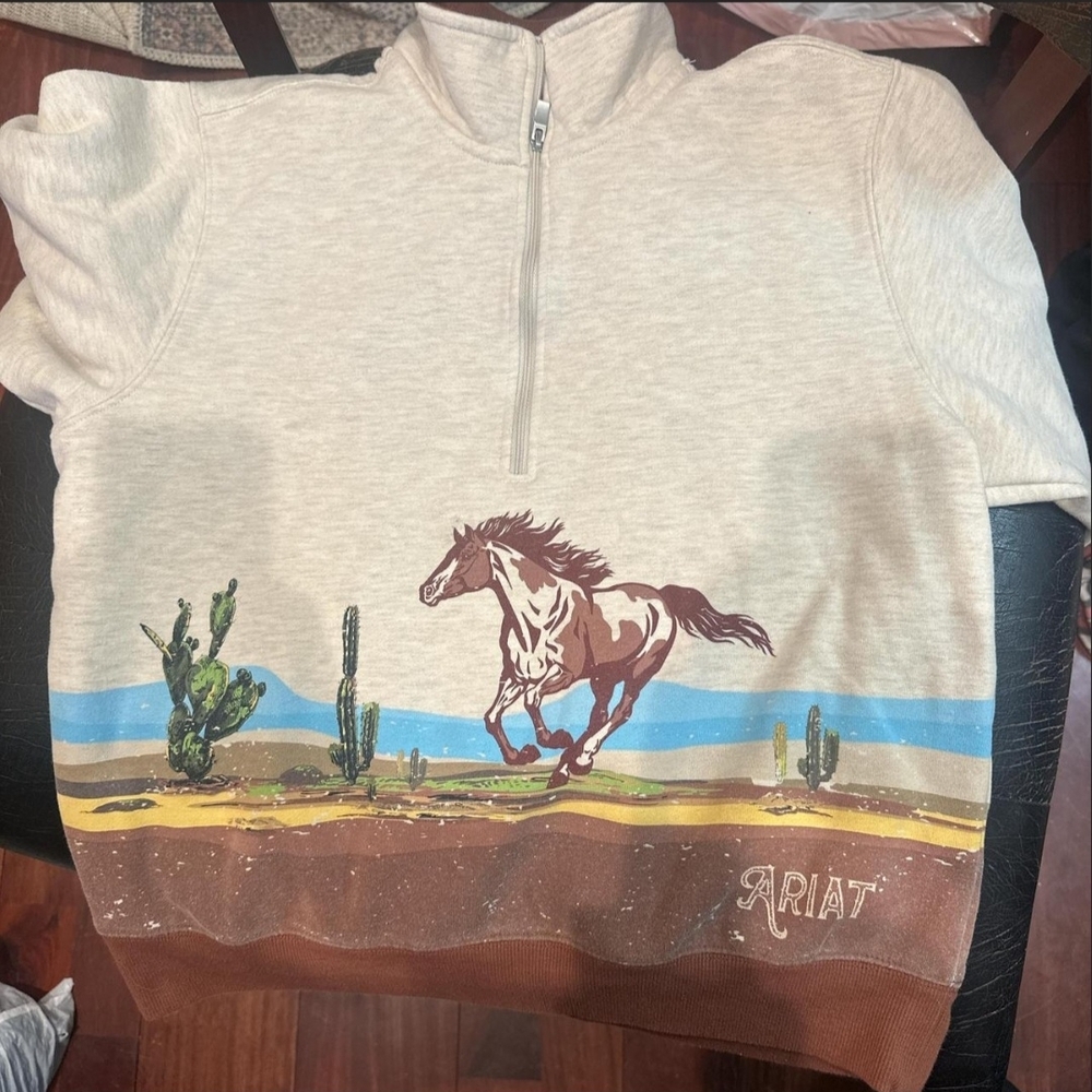 Ariat Cream and Brown Horse Print Sweatshirt